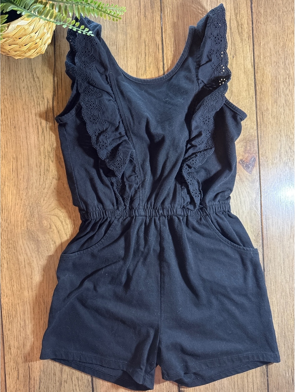 BTween Girls Black Eyelet Ruffle Romper Size 10